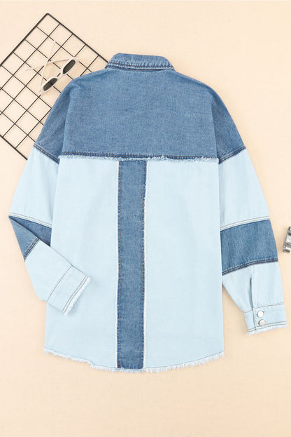 Long Sleeve Button-down Colorblock Denim Jean Jacket/Shirt