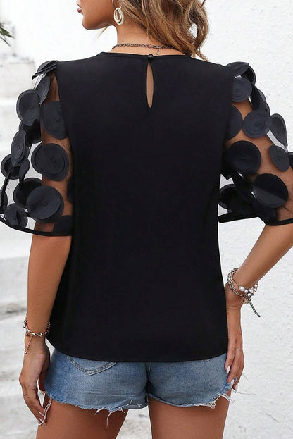 1/2 Sleeve Polka Dot  Black Top