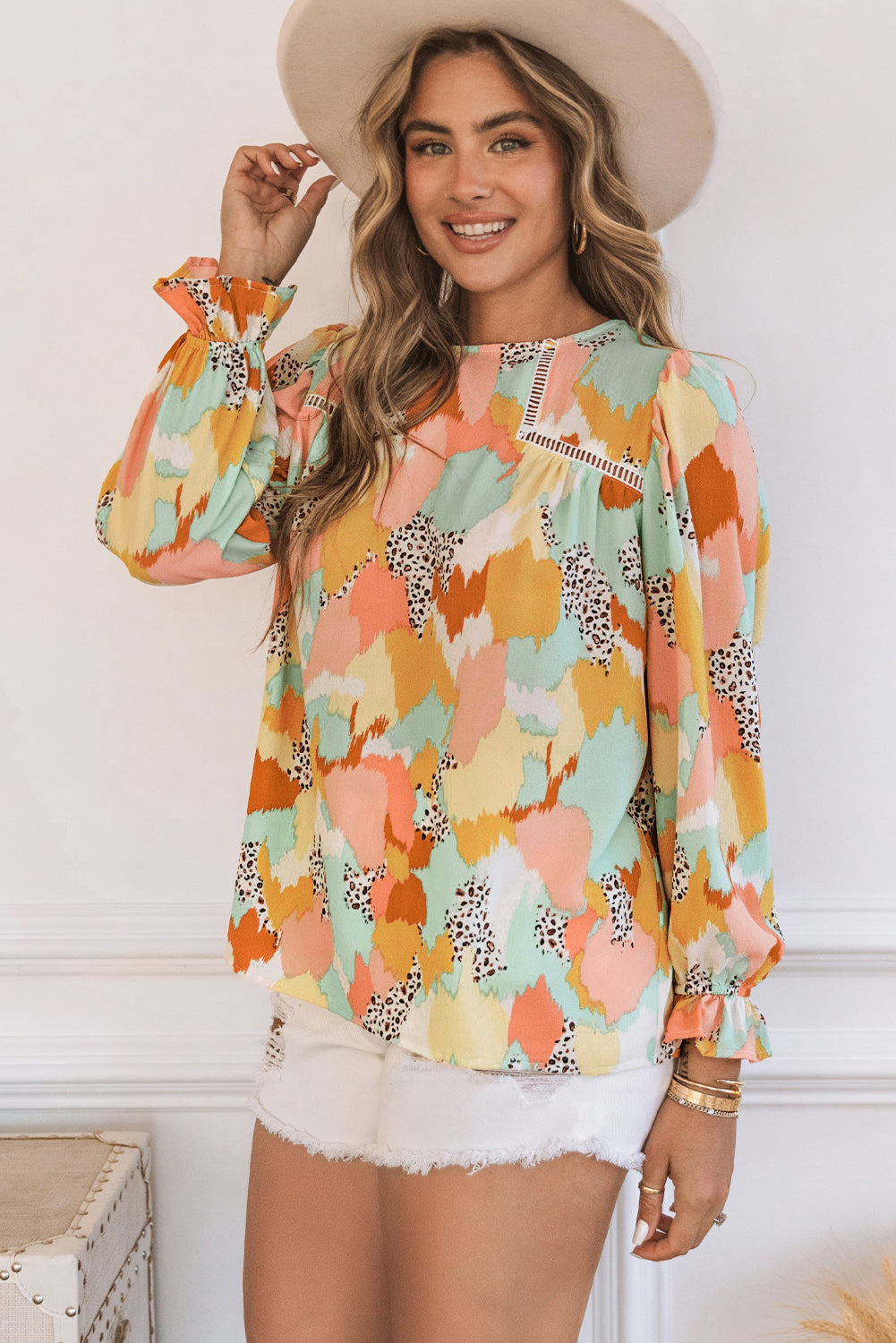 Long Sleeve Abstract Print Top