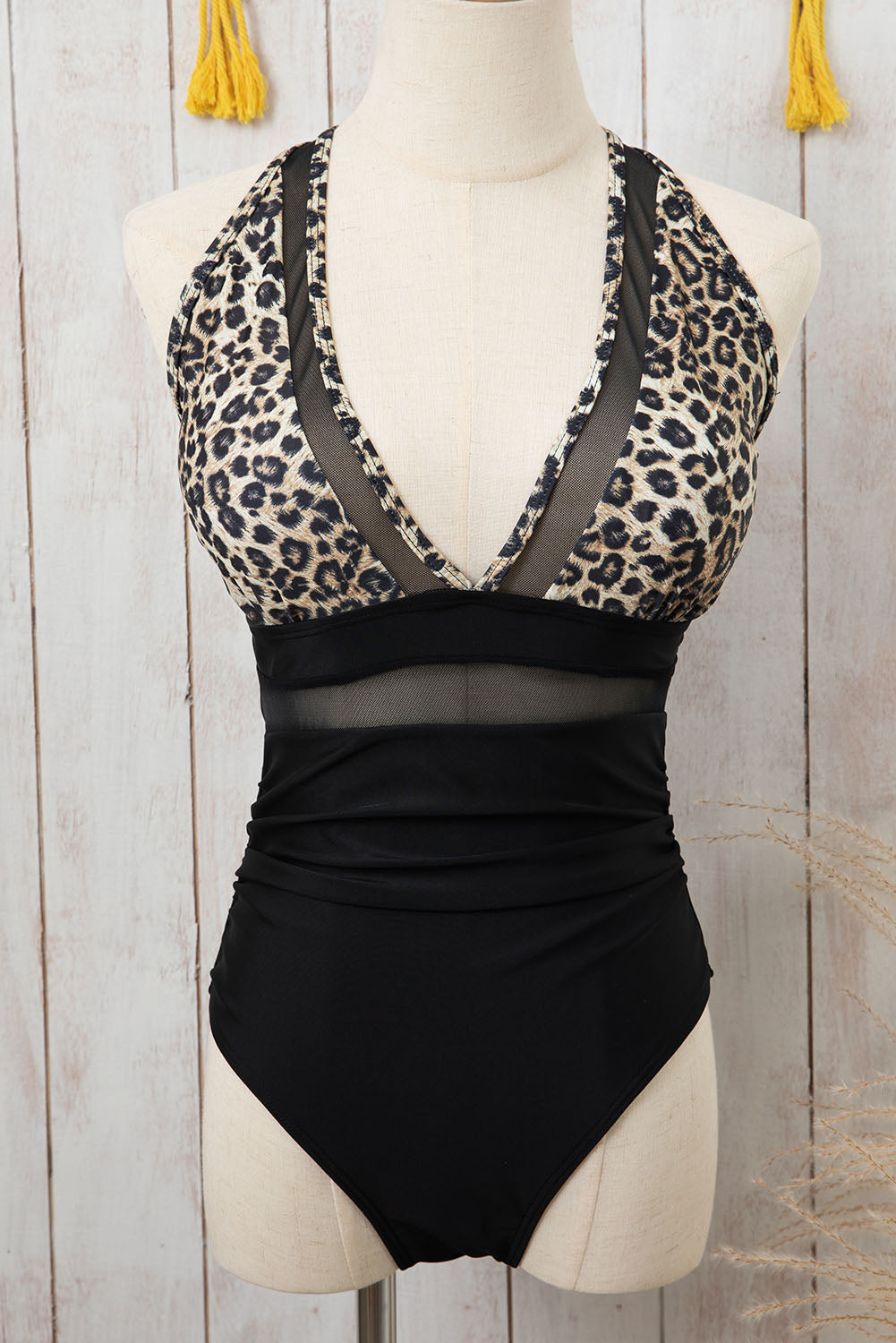 One-Piece Plunging Neckline Leopard Print Swimsuit