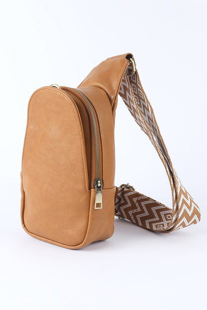 Brown Faux Leather Zip Around Crossbody Sling Bag