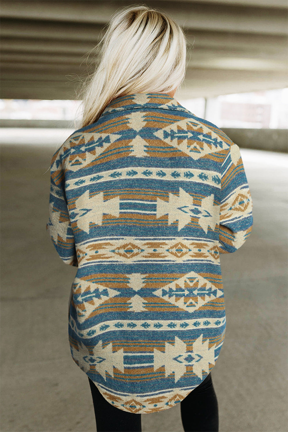 Long Sleeve Southwest Aztec Print Button Down Jacket