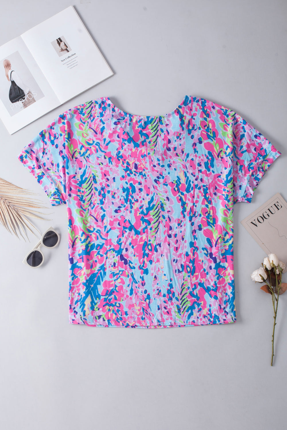 Short Sleeve V-Neck Floral Print Top