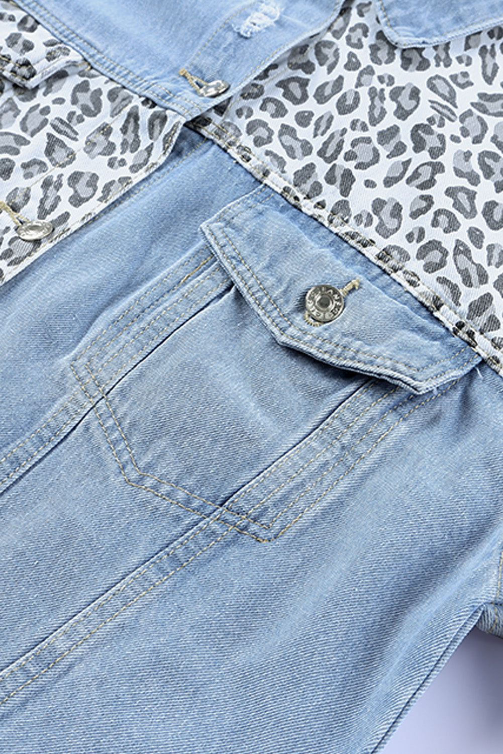 Long Sleeve Button-down Denim Leopard Print Jean Jacket