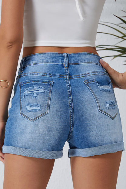 High Rise Distressed Denim Jean Shorts