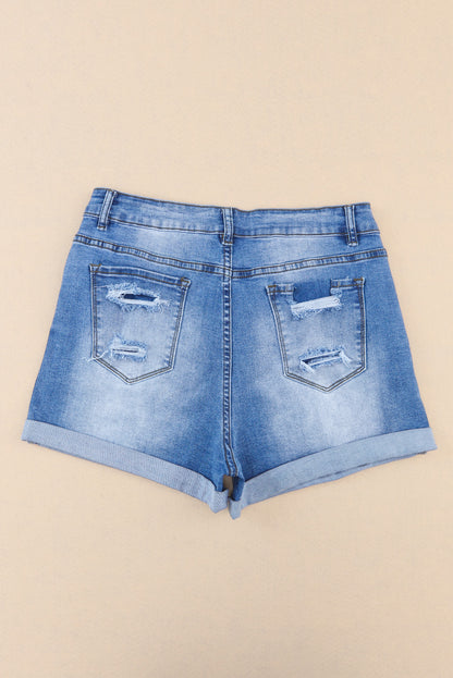 High Rise Distressed Denim Jean Shorts