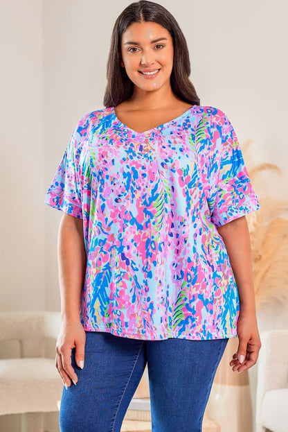 Short Sleeve V-Neck Floral Print Top