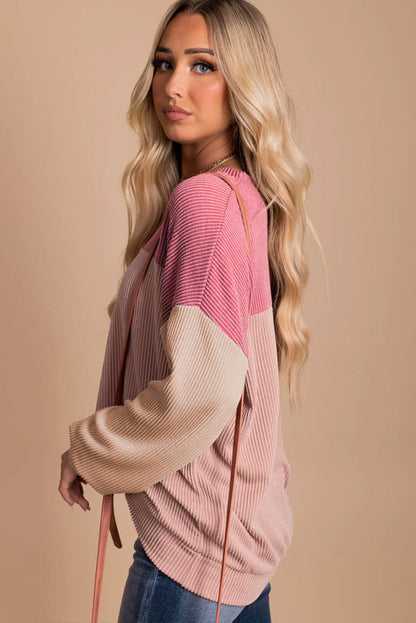 Long Sleeve Crew Neck Colorblock Sweater