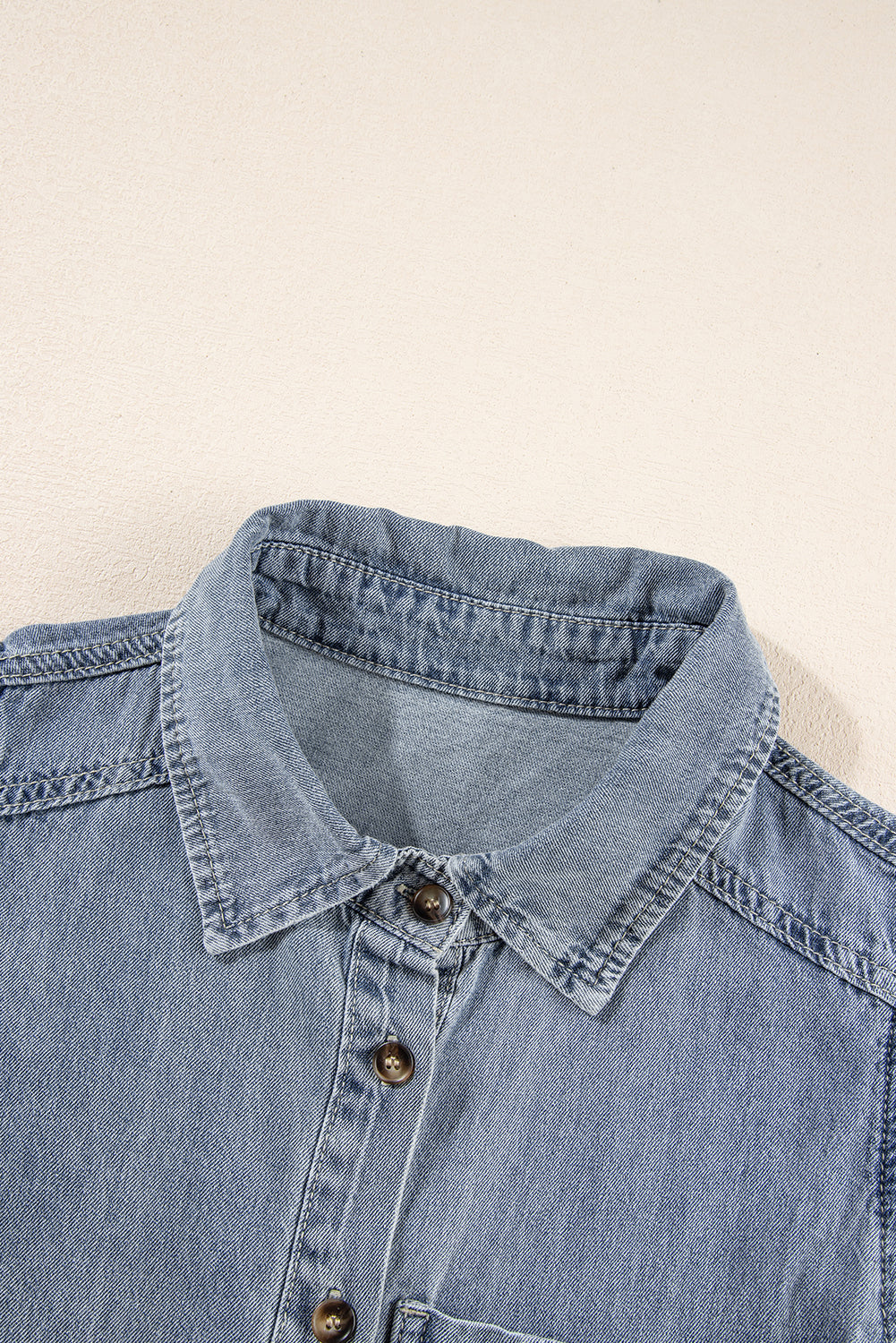 Flutter Sleeve Button-down Denim Jean Shirt