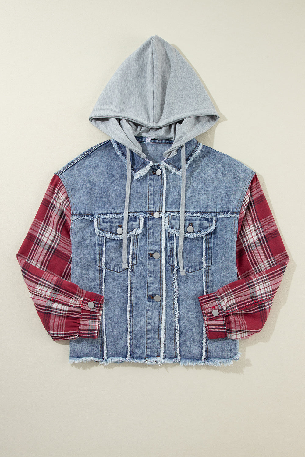 Long Sleeve Denim and Flannel  Button-down Jacket