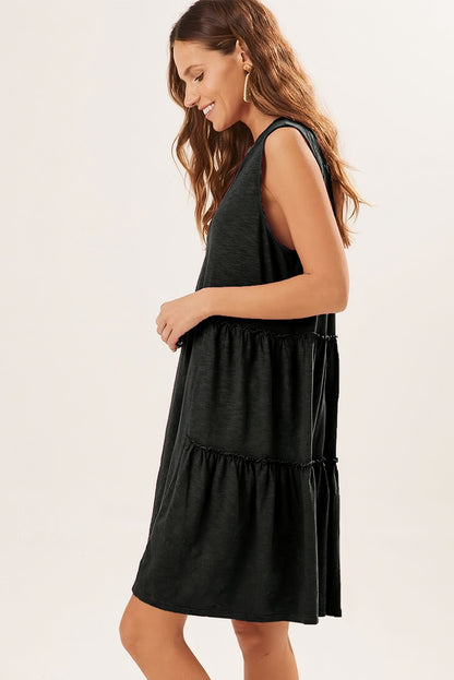 Sleeveless Split V-Neck Tiered Mini Dress