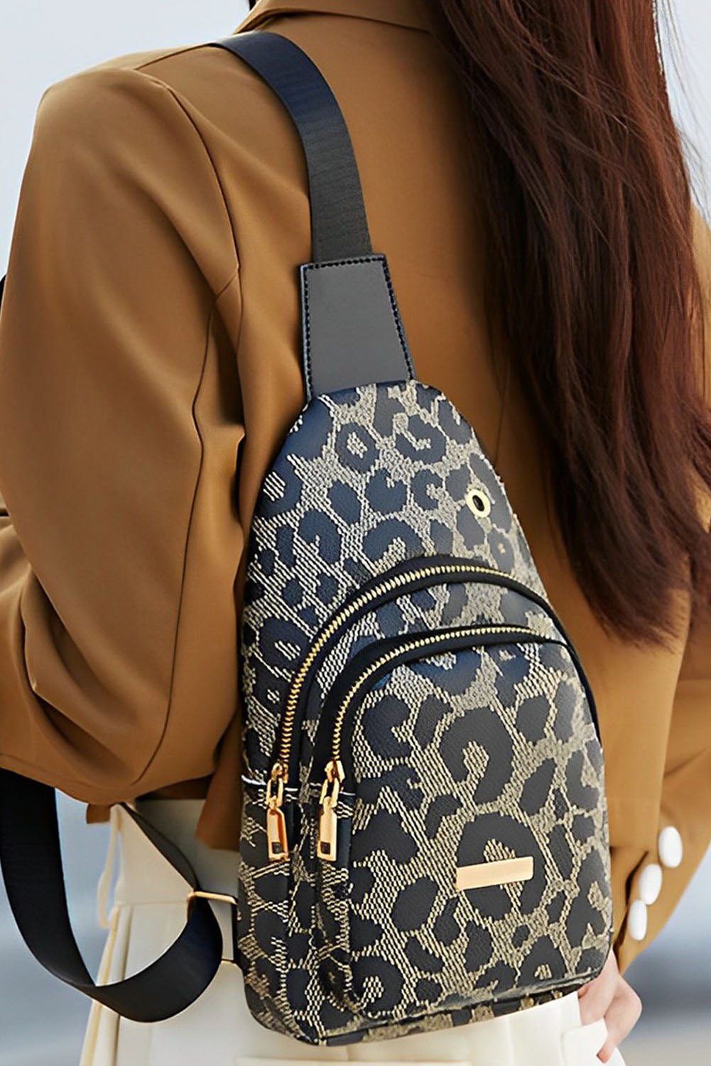 Faux Leather Leopard print Sling Bag