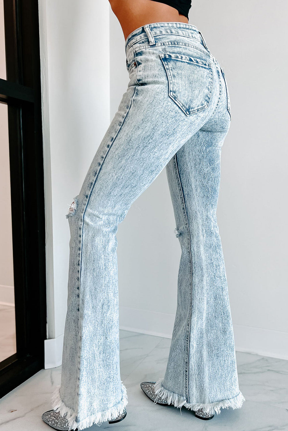 Mid-Rise Acid Wash Flare Jeans