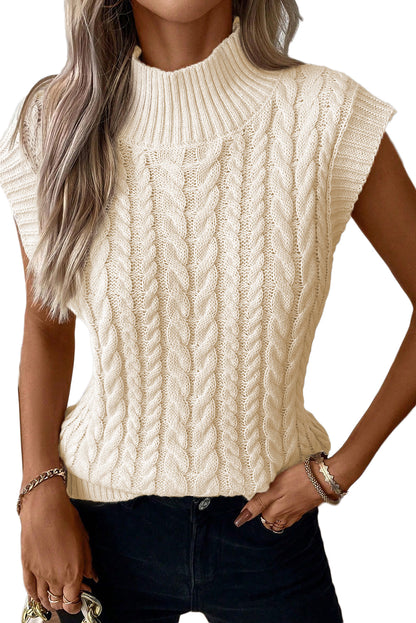 Cap Sleeve Off White Cable Knit Sweater