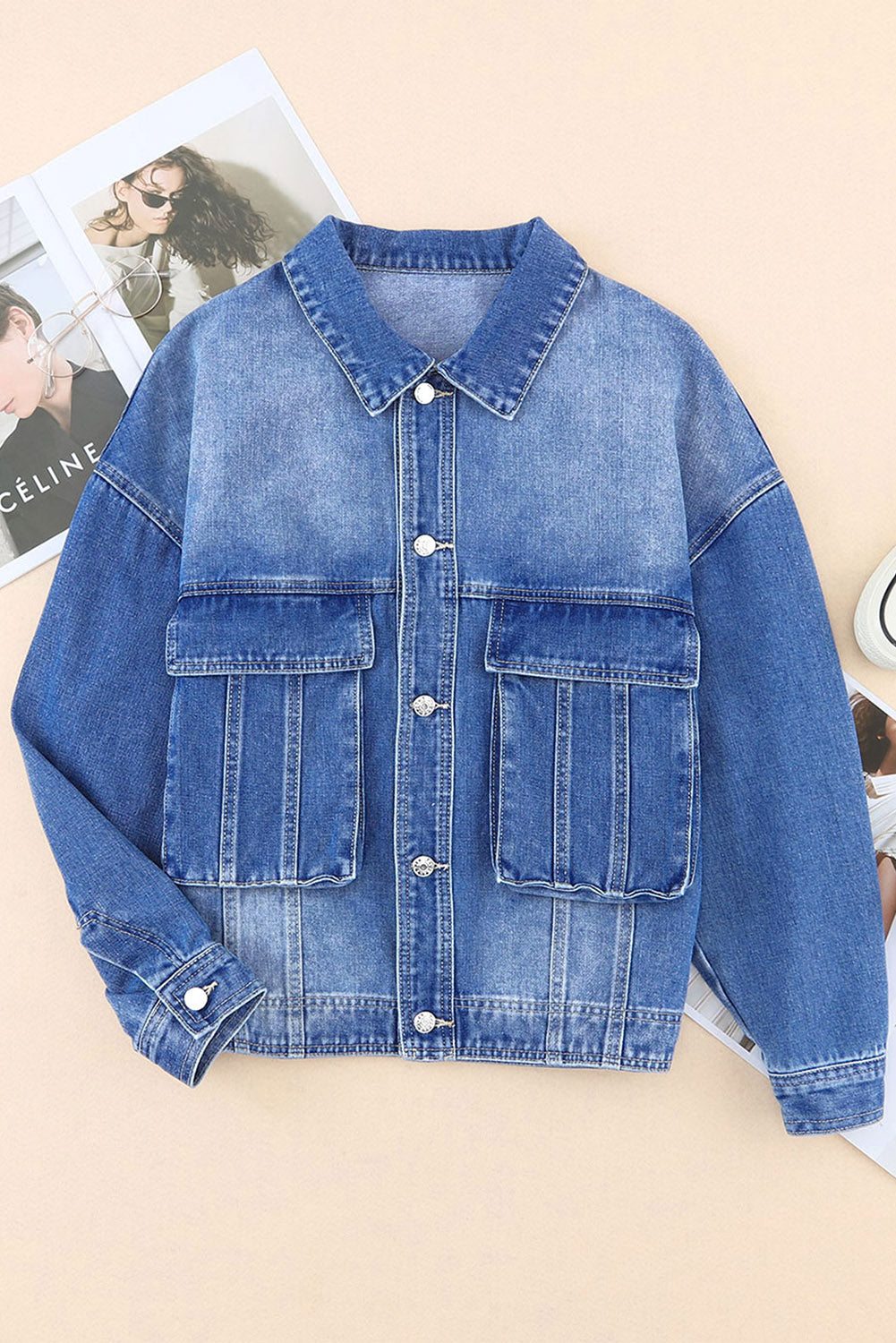 Long Sleeve Button-down Oversized Denim Blue Jean Jacket