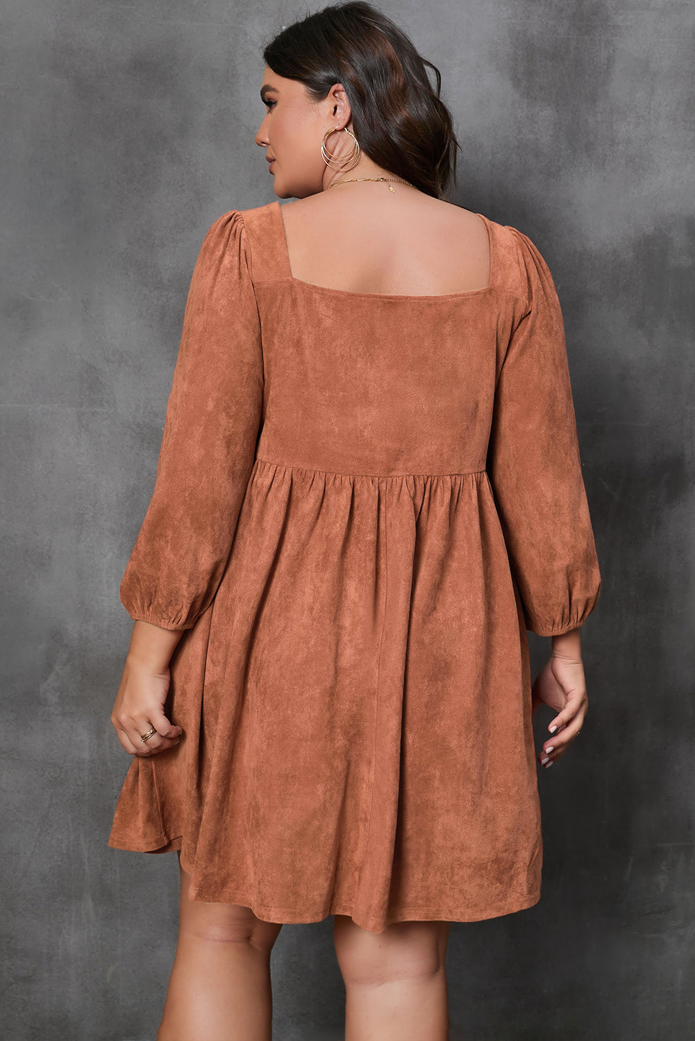 Long Sleeve Brown Faux Suede Above Knee Mini Dress