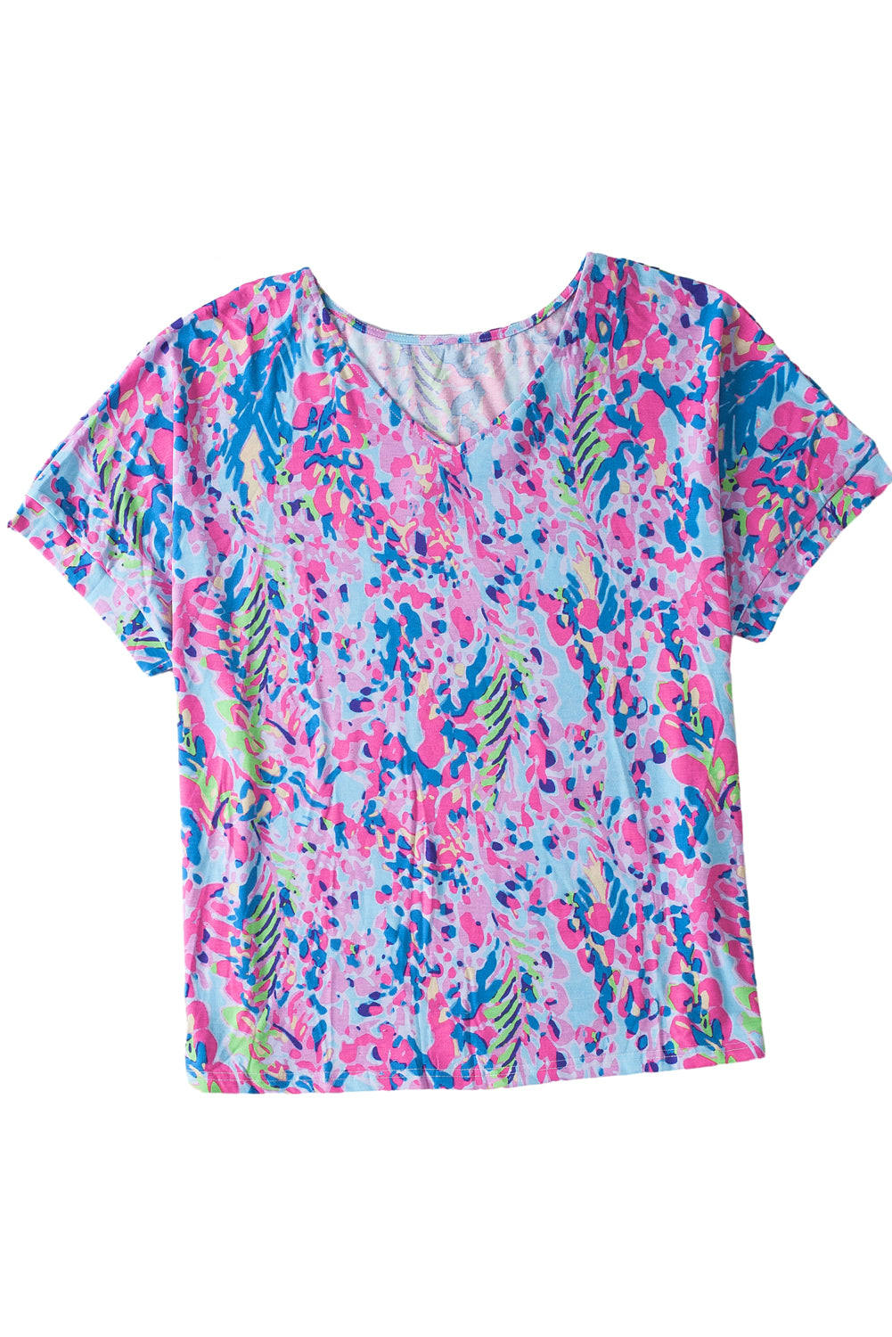 Short Sleeve V-Neck Floral Print Top