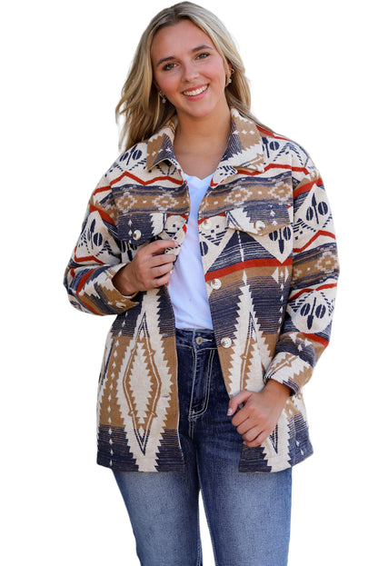 Long Sleeve Southwest Aztec Print Button-down Jacket