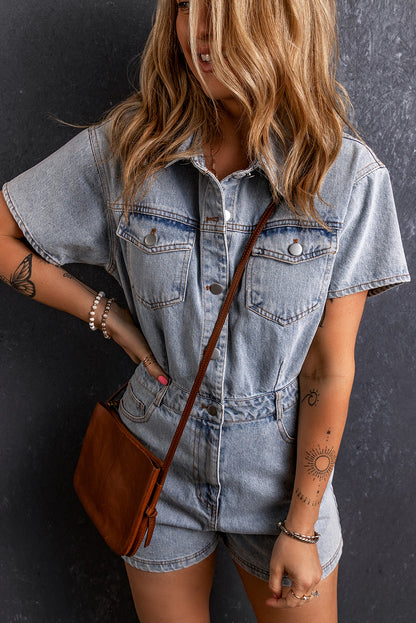 Short Sleeve Denim Blue Jean Romper