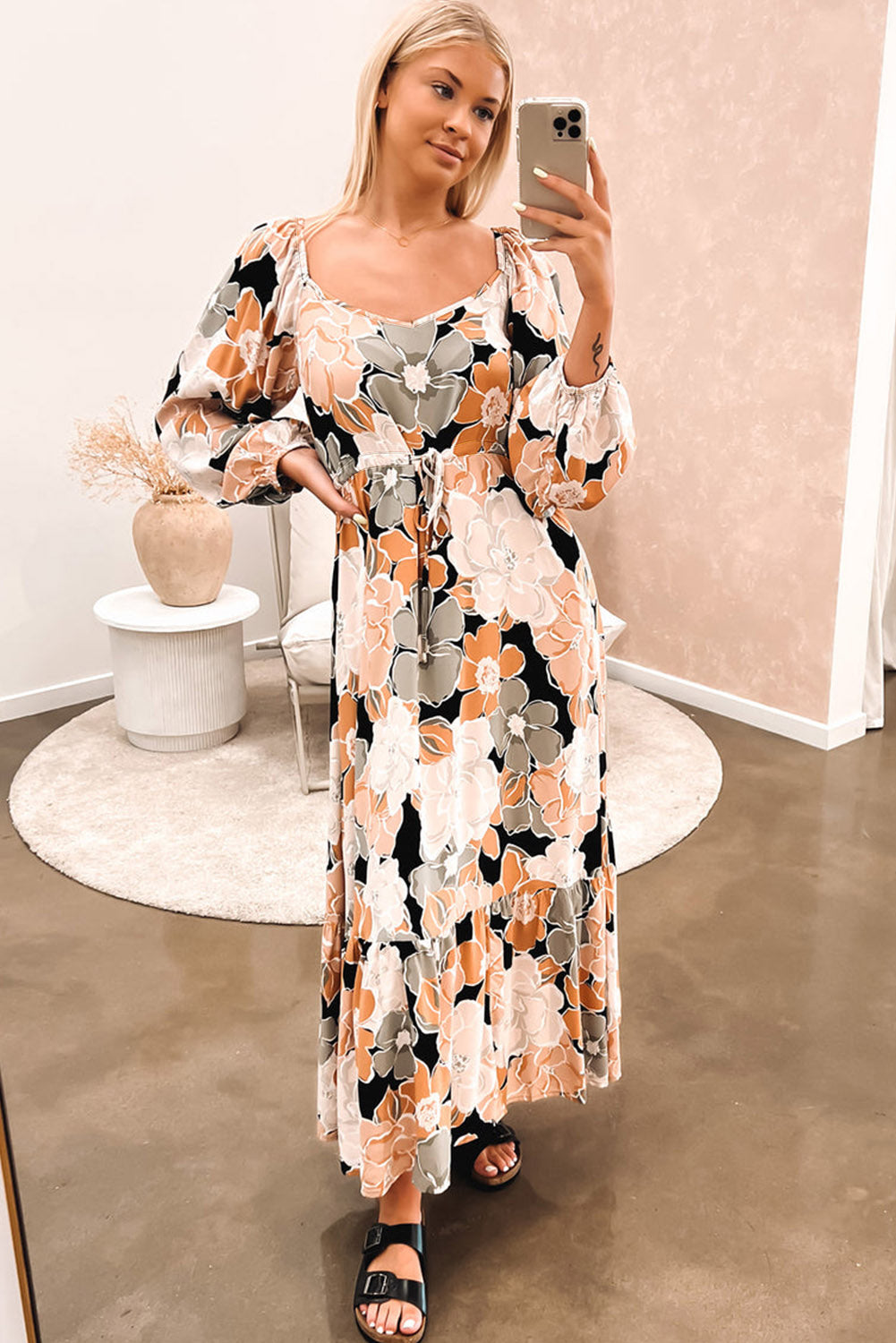 Long Sleeve Floral Print Maxi Dress