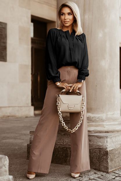 Long Sleeve Pleated, Button-down Blouse