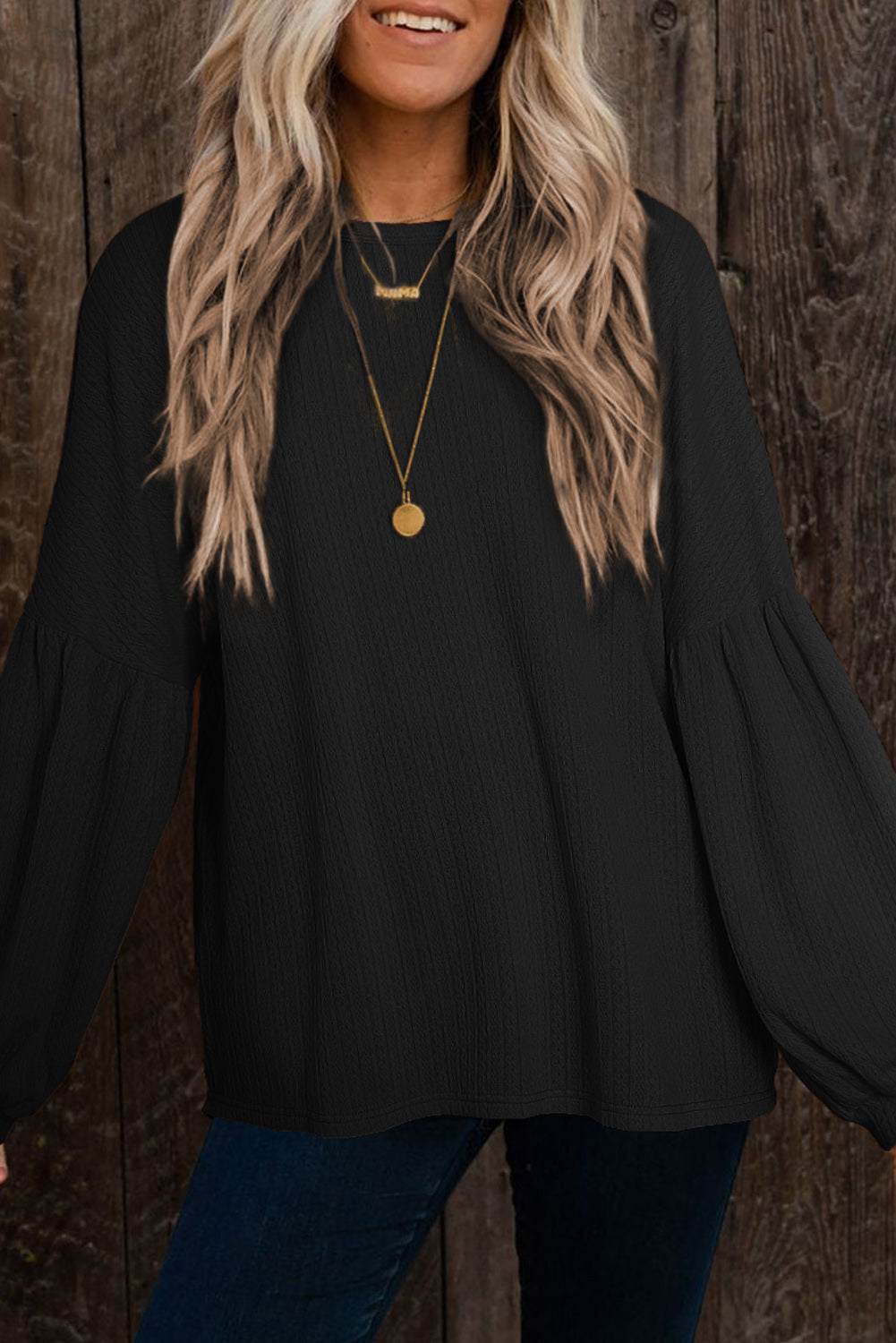 Long Sleeve Crew neck Black Top