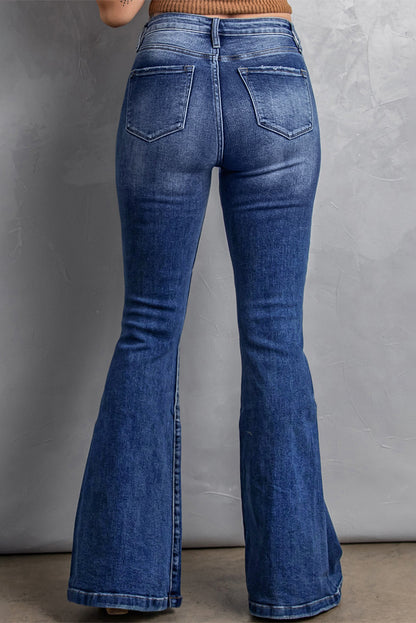 Mid-rise Flared Leg Denim Blue Jeans