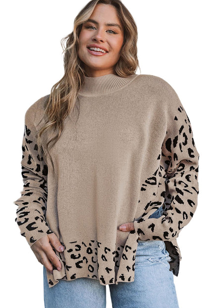 Long Sleeve Mock Neck Leopard Print Sweater