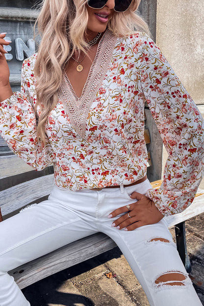 Long Sleeve Floral Print V-neck Top