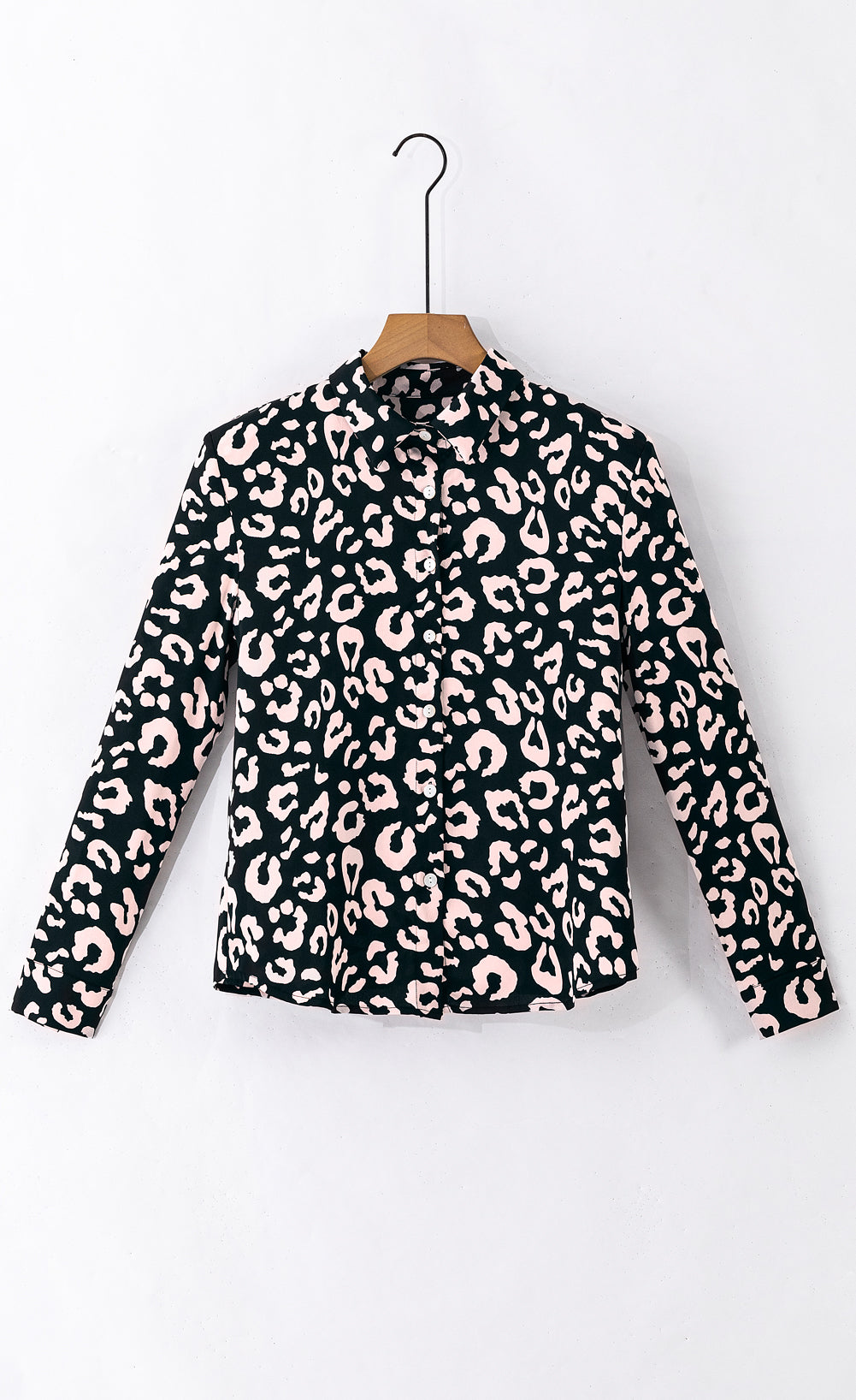 Long Sleeve Button-Down Leopard Print Shirt