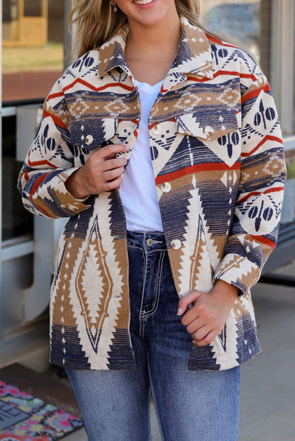 Long Sleeve Southwest Aztec Print Button-down Jacket