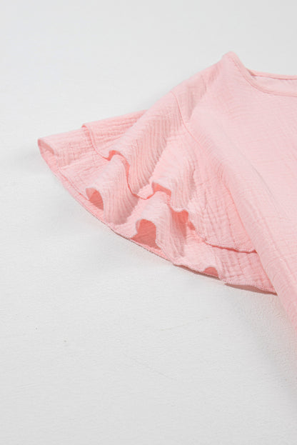 Flutter Sleeve Ribbed Blush Pink Top