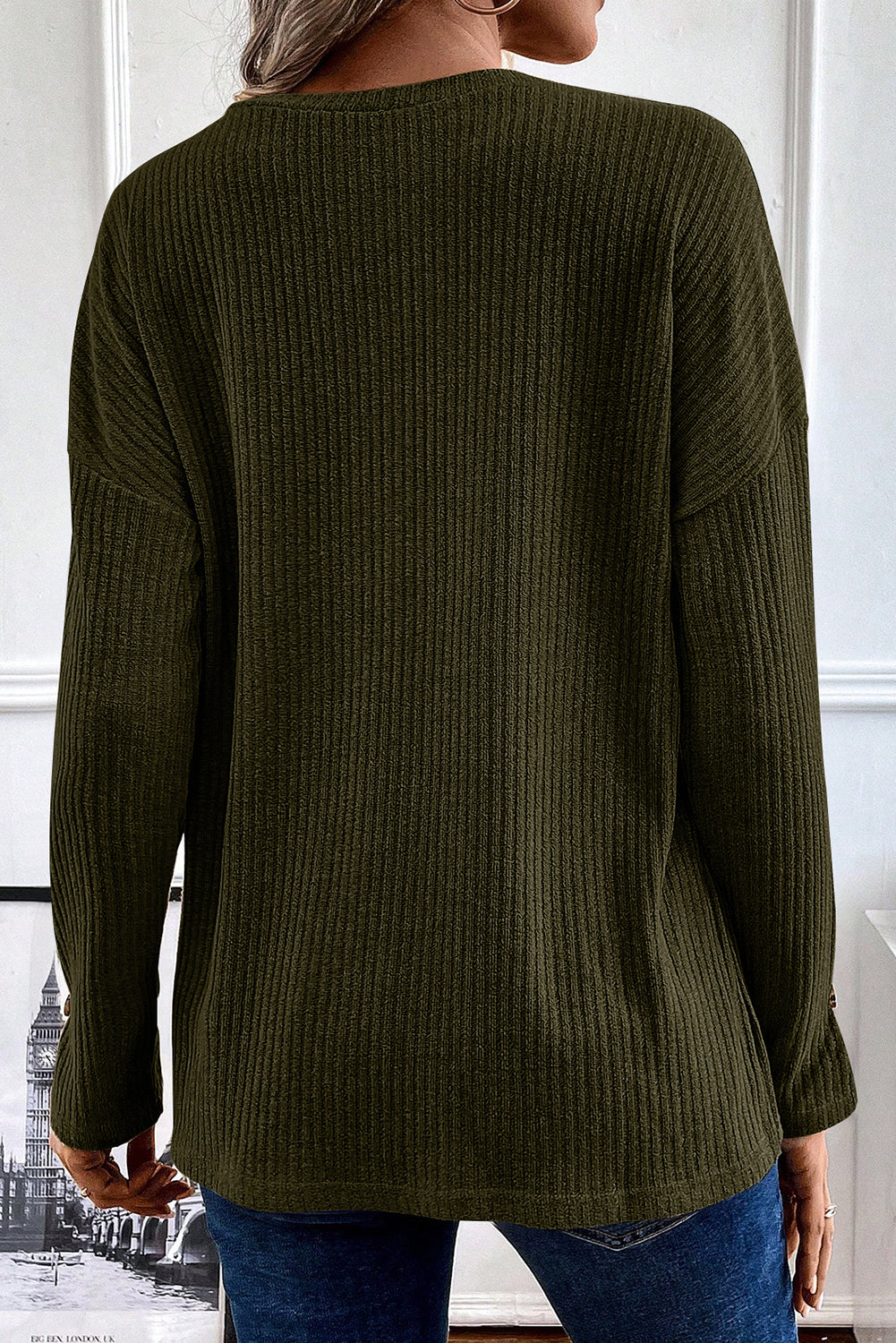 Long Sleeve Quarter Button Ribbed Sweater