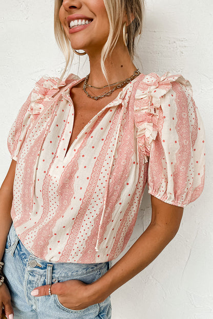 Short Sleeve V-neck Floral Print Top