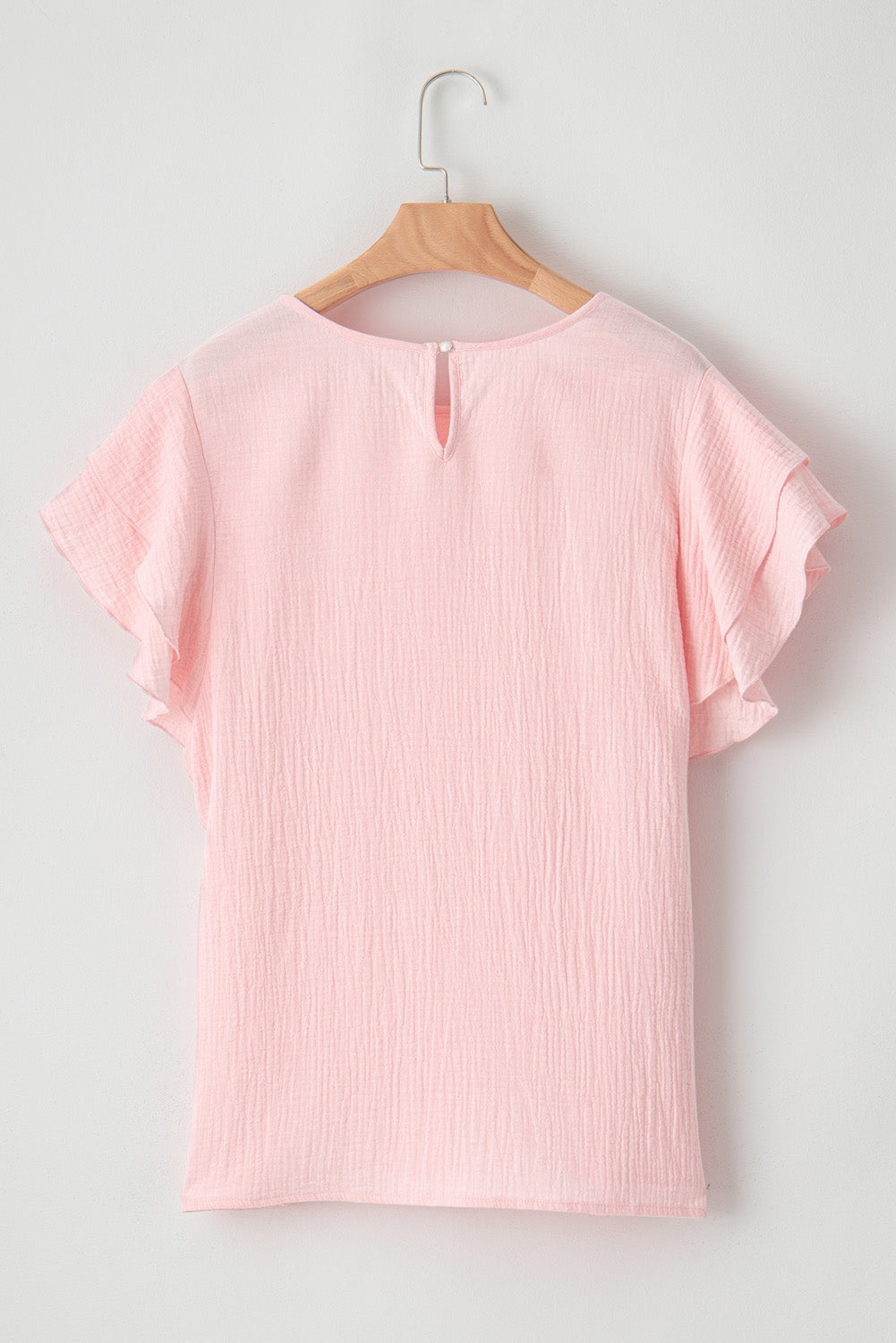 Flutter Sleeve Ribbed Blush Pink Top