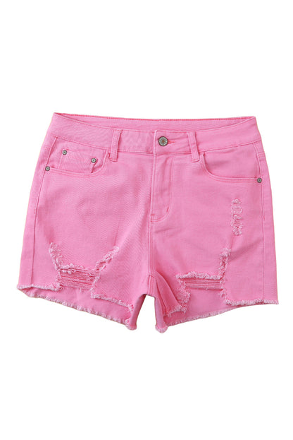 Mid-Rise Raw Hem Pink Denim Jean Shorts