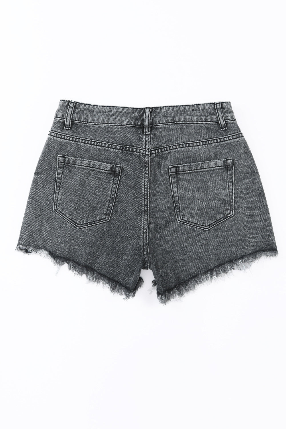 High Rise Factory Distressed Black Denim Jean Shorts