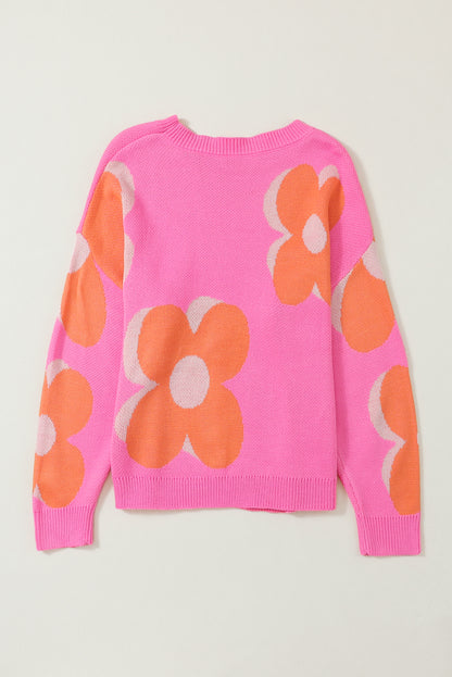 Long Sleeve Crew Neck Floral Print Oversized Sweater