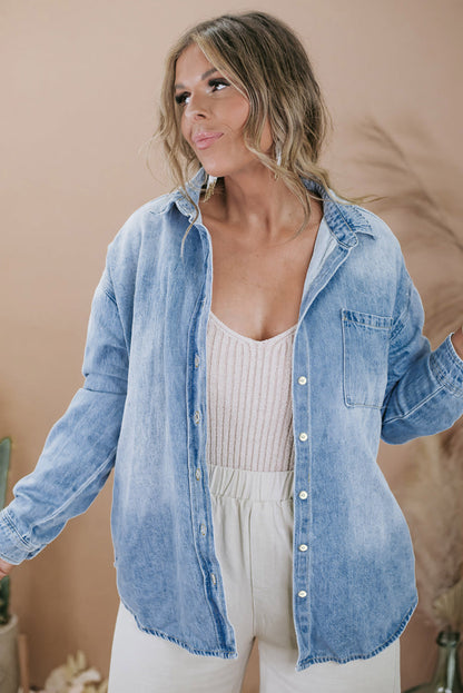 Long Sleeve Button-down Denim Jean Shirt