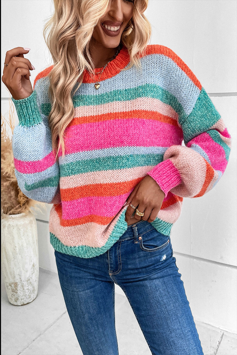 Crew Neck Striped Sweater