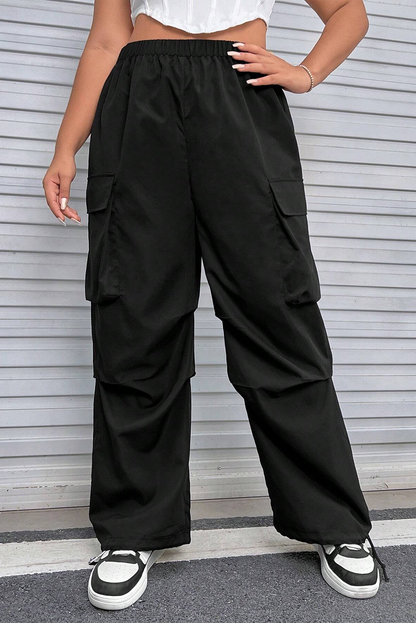 Black Plus Size Multi-pocket Elastic Waist Cargo Pants