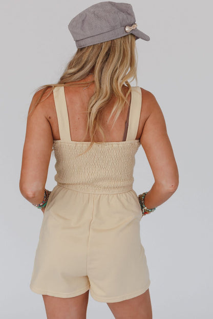 Sleeveless Smocked Beige Romper