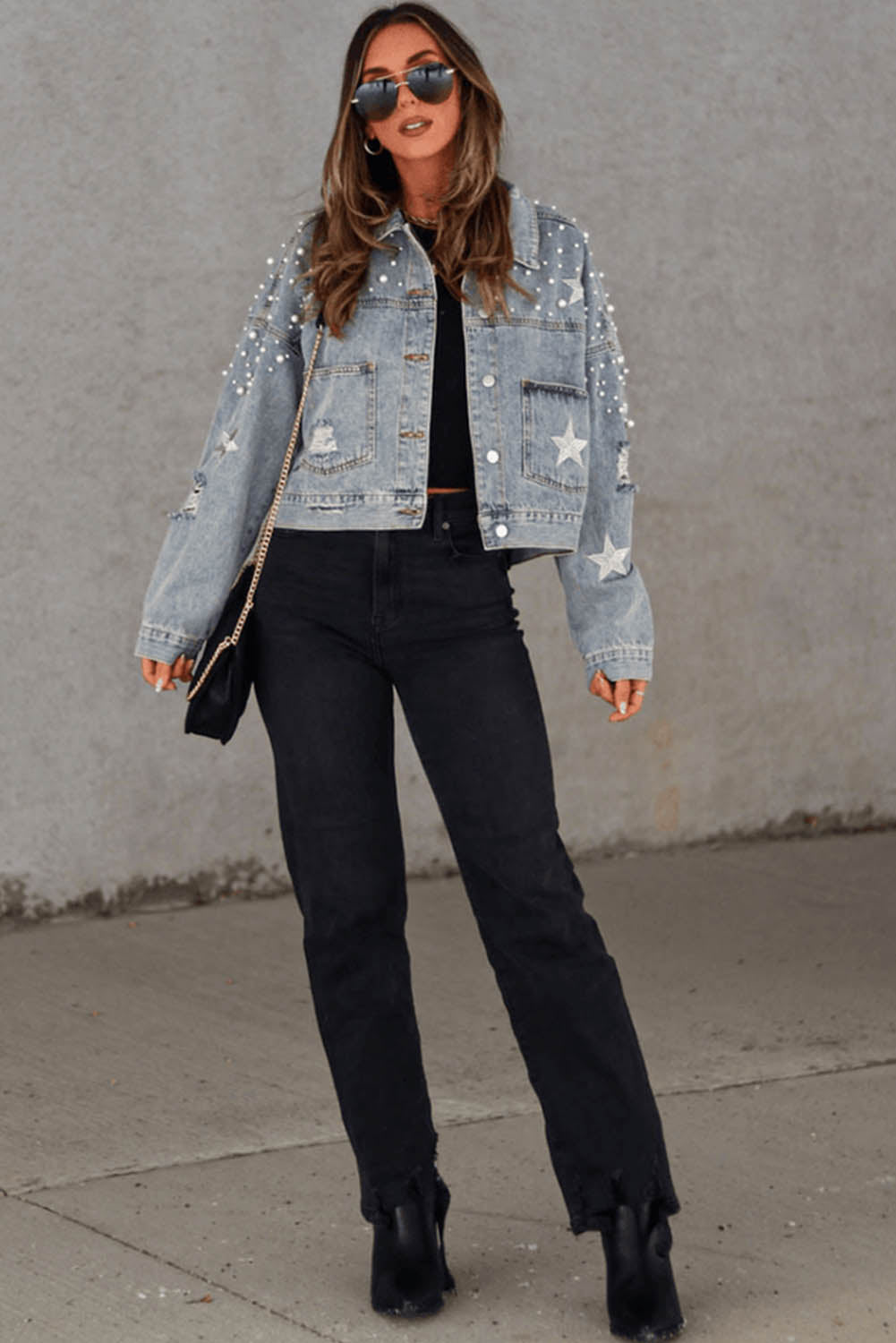 Long Sleeve Button-down Denim Blue Jean Jacket