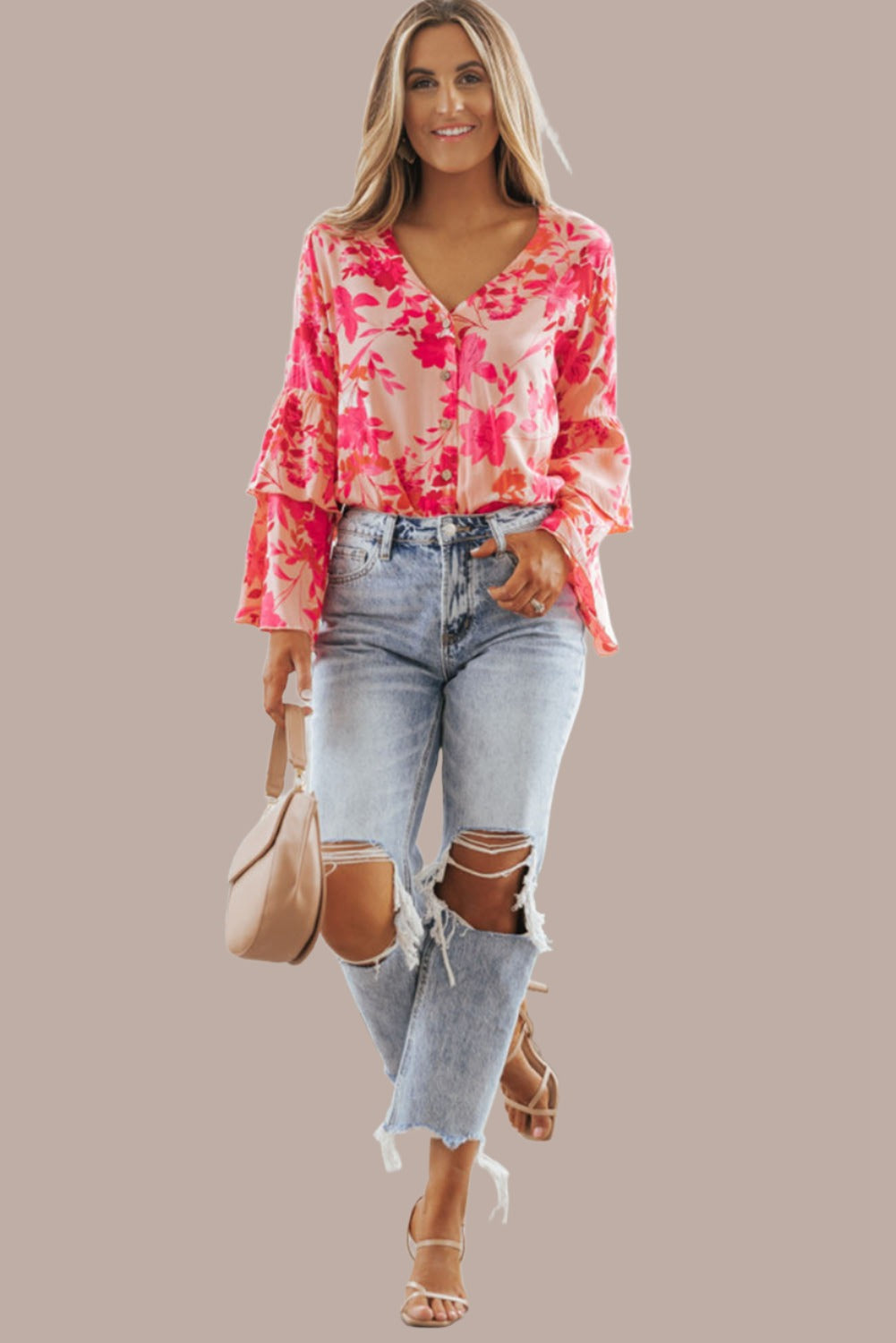 Long Sleeve Floral Print V-neck Bodysuit