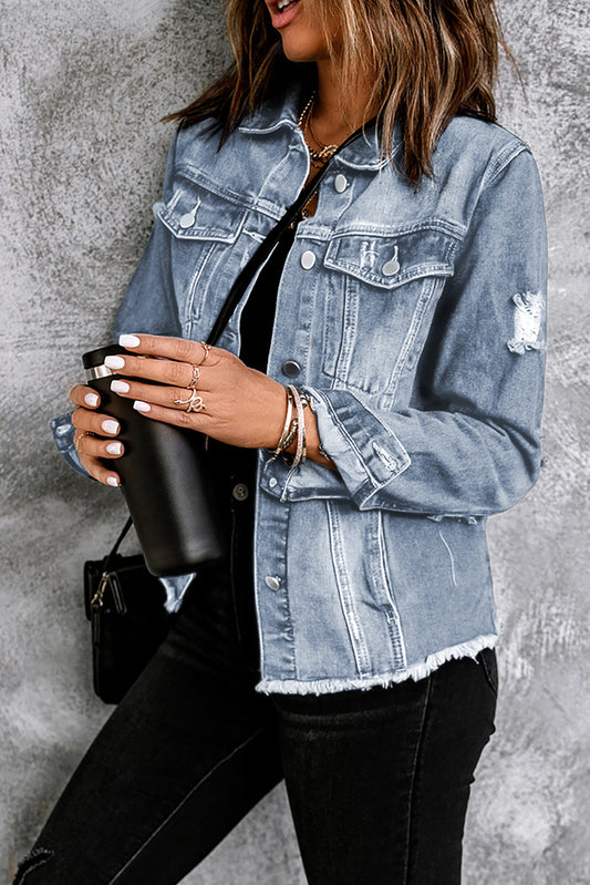 Long Sleeve Button-down Denim Blue Jean jacket