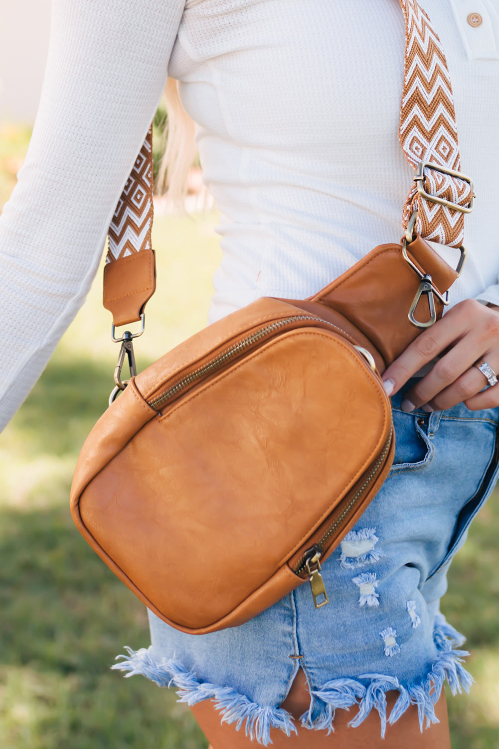 Brown Faux Leather Zip Around Crossbody Sling Bag