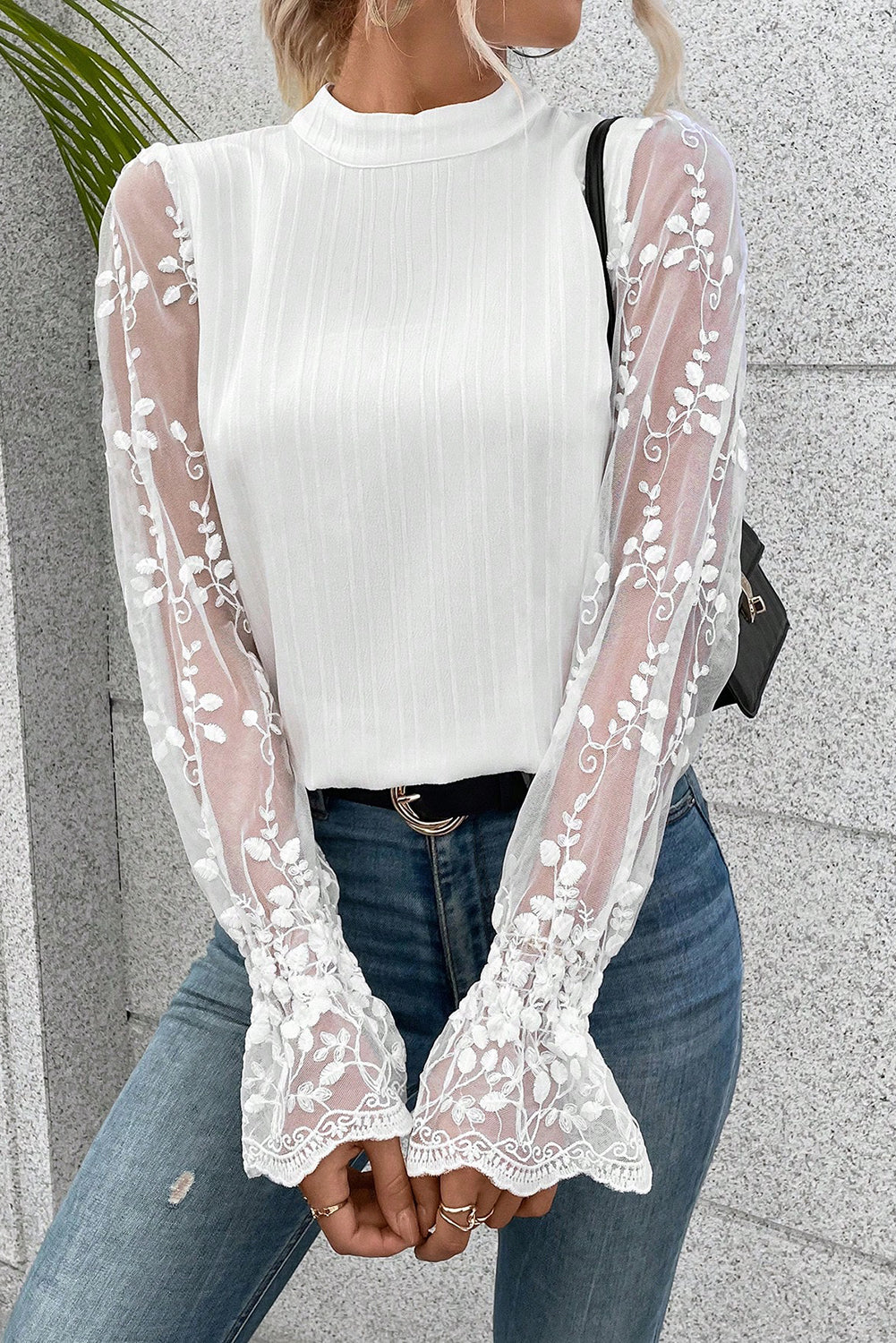 Long Sleeve Mock Neck Lace Top