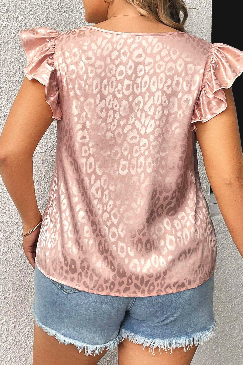 Flutter Sleeve Pink Leopard Print Top