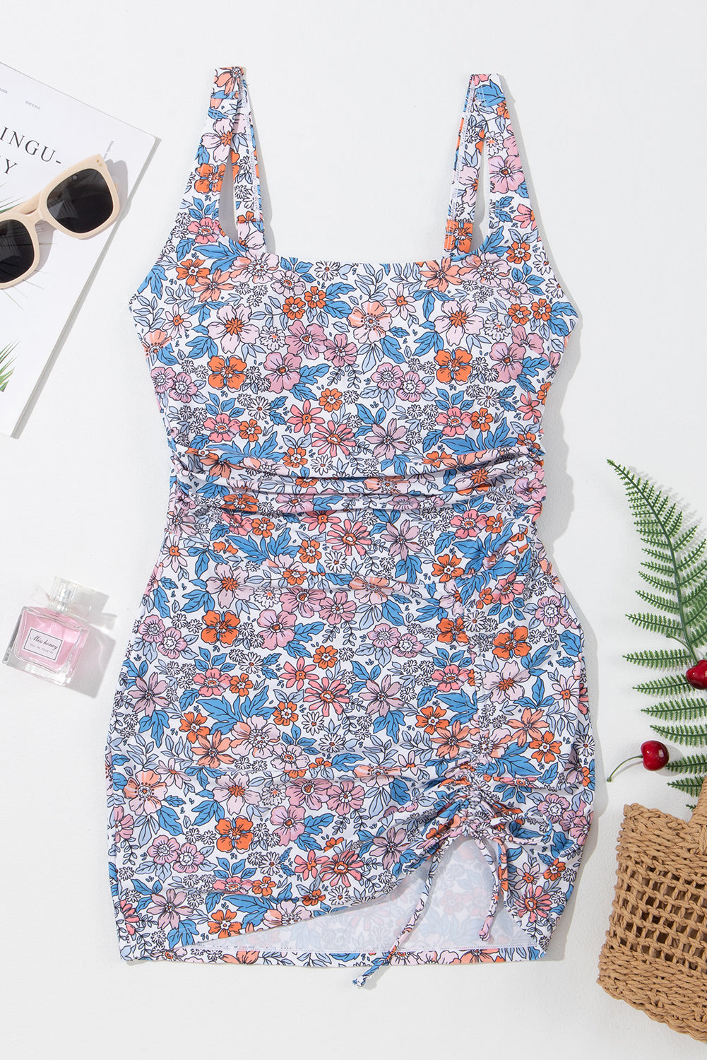 Sleeveless Floral Print Swim Dress Swimsuit