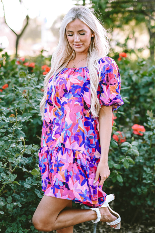 Short Sleeve Floral Print Mini Dress